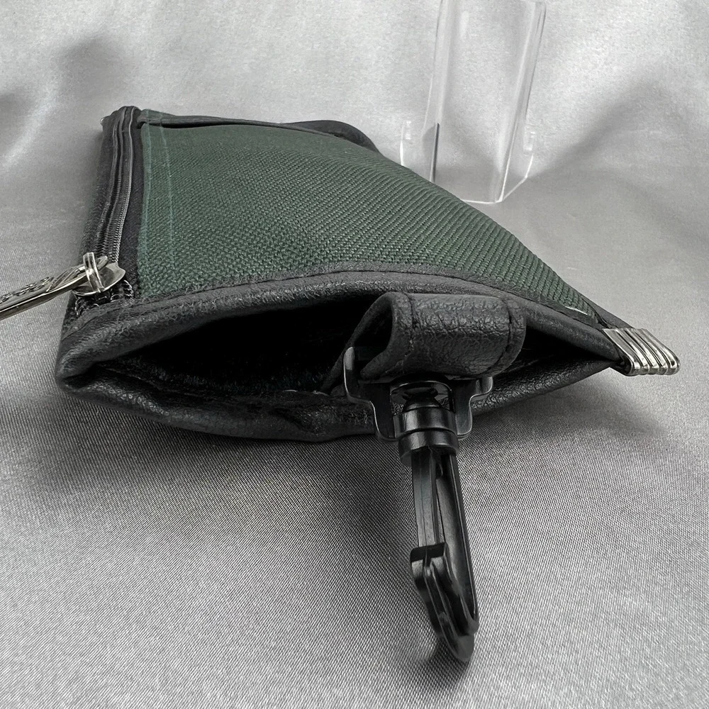 Caddy Brand Green Zipper‎ Pouch w/ Carabiner Leather Accents Golf Bag Clip VTG